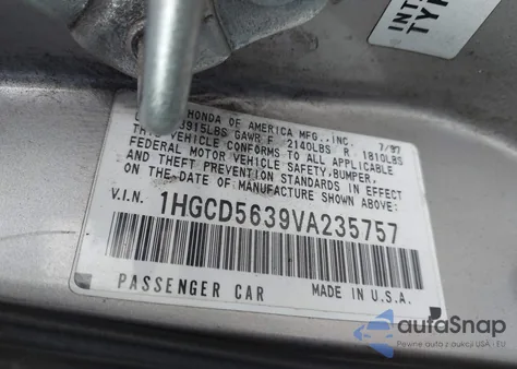 1997 Honda Accord Lx z USA, uszkodzony, nr VIN 1HGCD5639VA235757